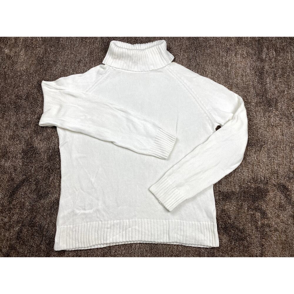 Jeanne Pierre Sweater Women XL White Cotton Turtleneck Cable Ribbed Knit Vintage